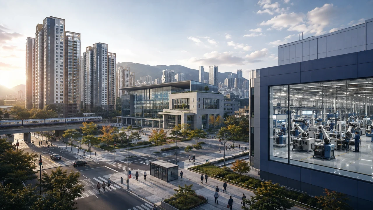 주거지역과 공공청사, 첨단 제조시설이 어우러진 도시 산업 이미지