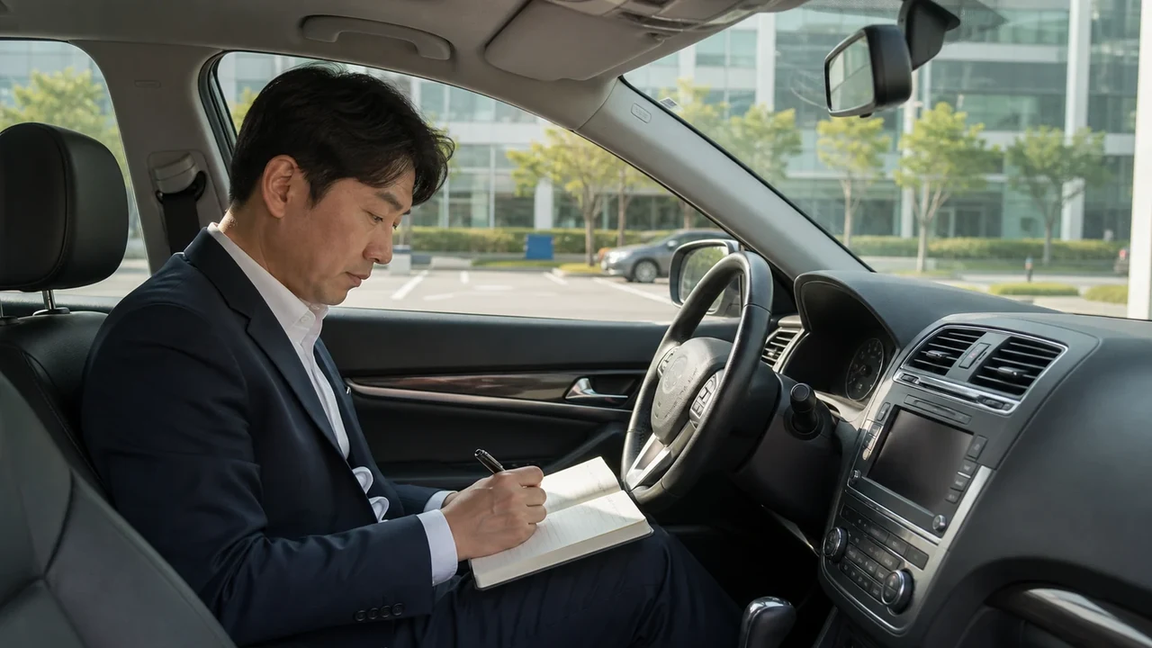 주차한 업무용 차량 안에서 운행기록을 작성하는 개인사업자